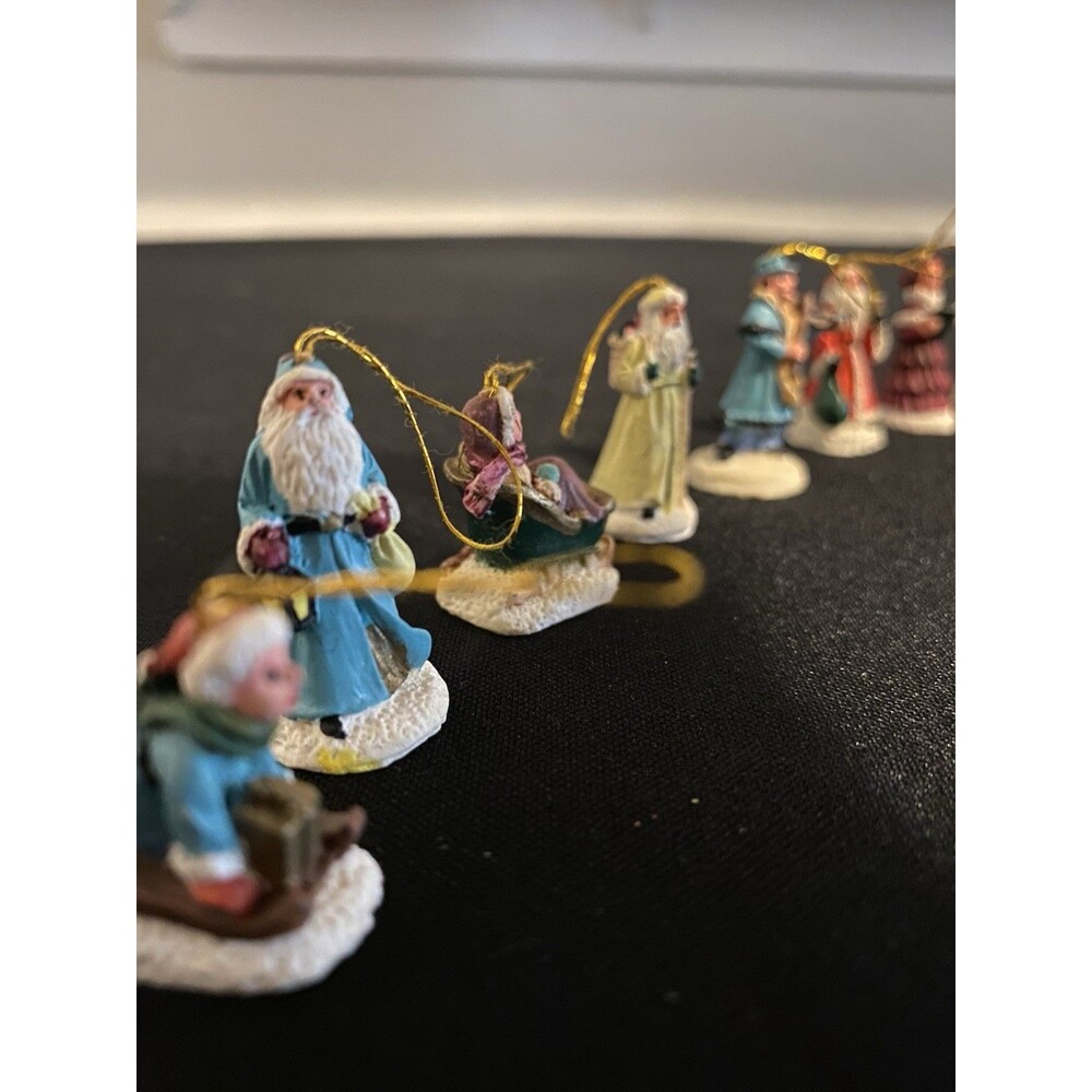 Set Of 20 Tiny Vintage Folk Art Christmas Ornaments, Santa, Sledding, People